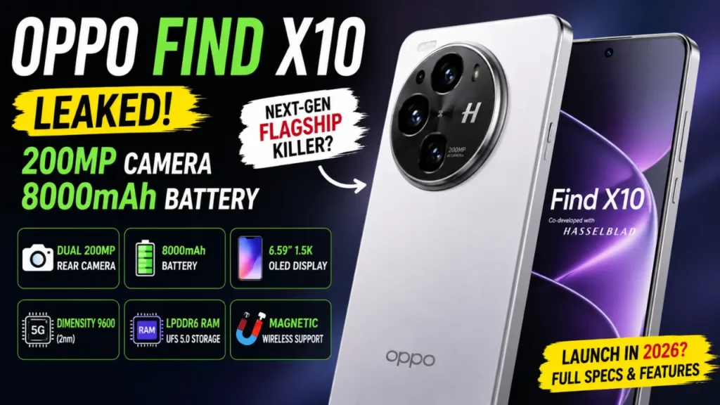 Oppo Find X10 leak with 200MP camera and 8000mAh battery.